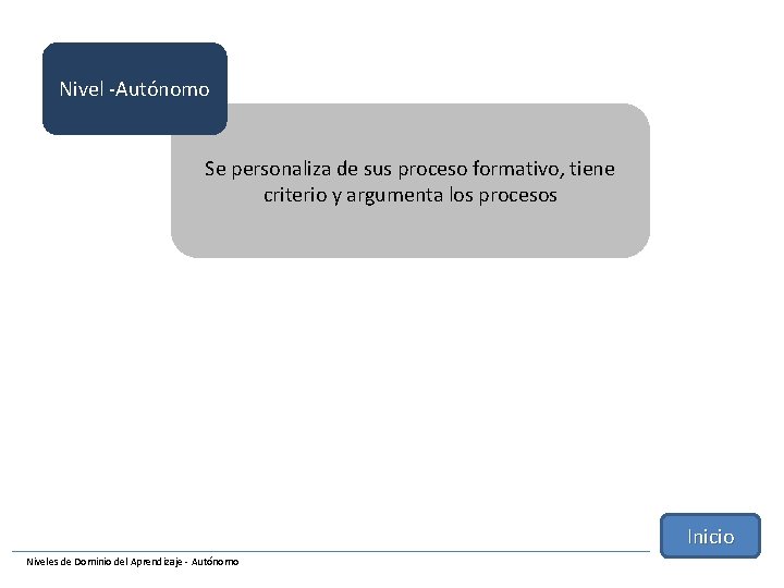 Nivel -Autónomo Se personaliza de sus proceso formativo, tiene criterio y argumenta los procesos