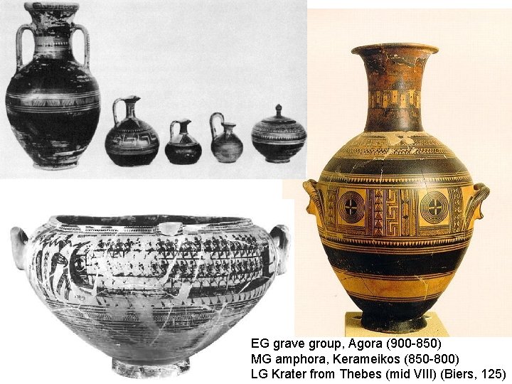 EG grave group, Agora (900 -850) MG amphora, Kerameikos (850 -800) LG Krater from