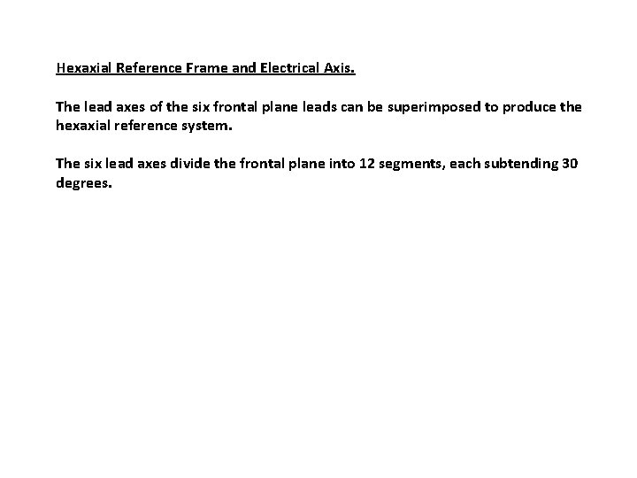 Hexaxial Reference Frame and Electrical Axis. The lead axes of the six frontal plane