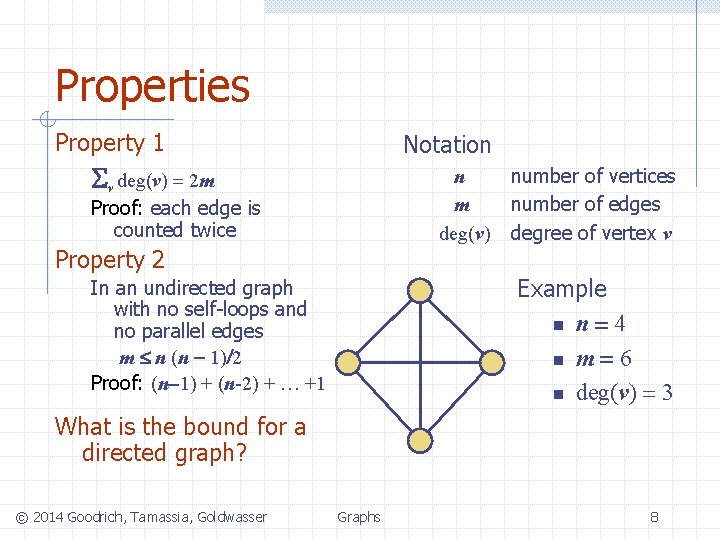 Properties Property 1 Notation Sv deg(v) = 2 m n m deg(v) Proof: each