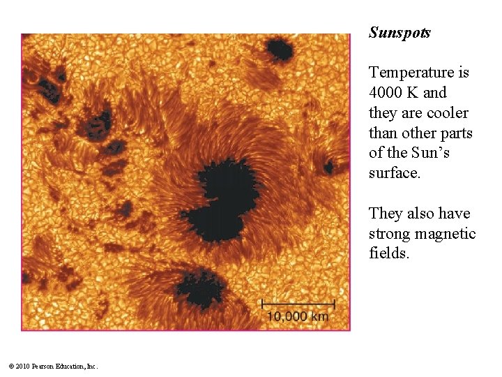 Sunspots Temperature is 4000 K and they are cooler than other parts of the