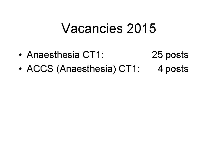 Vacancies 2015 • Anaesthesia CT 1: • ACCS (Anaesthesia) CT 1: 25 posts 4