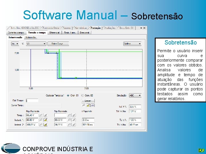 Software Manual – Sobretensão Permite o usuário inserir sua curva e posteriormente comparar com