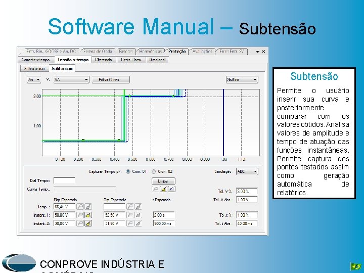 Software Manual – Subtensão Permite o usuário inserir sua curva e posteriormente comparar com