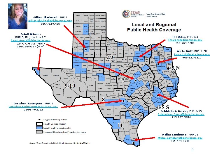 Gillian Blackwell, PHR 1 Gillian. Blackwell@dshs. texas. gov 806 -783 -6418 Sandi Arnold, PHR