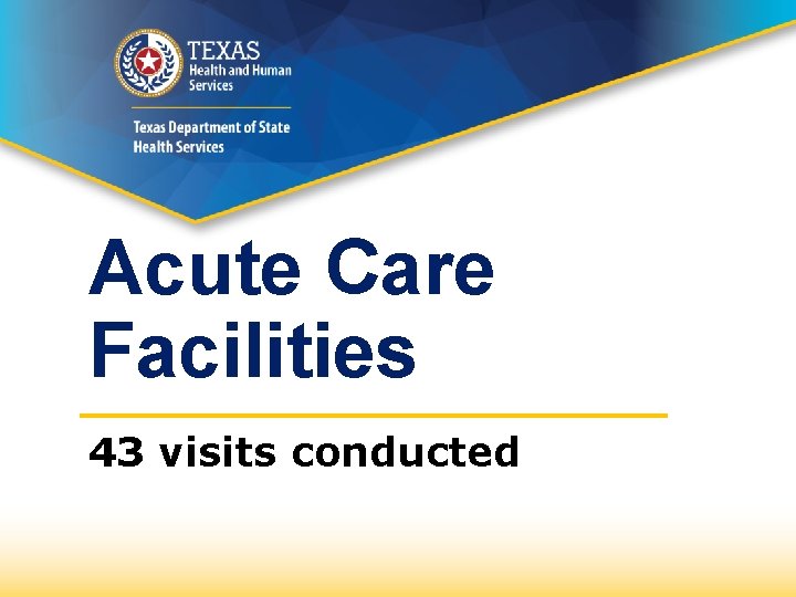 Acute Care Facilities 43 visits conducted 