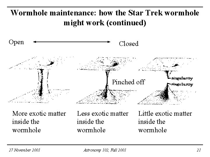 Wormhole maintenance: how the Star Trek wormhole might work (continued) Open Closed Pinched off