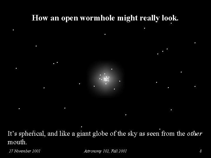 How an open wormhole might really look. It’s spherical, and like a giant globe