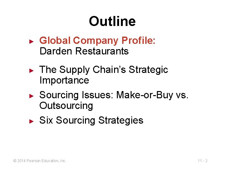 Outline ► ► Global Company Profile: Darden Restaurants The Supply Chain’s Strategic Importance Sourcing