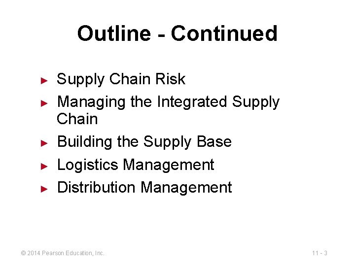 Outline - Continued ► ► ► Supply Chain Risk Managing the Integrated Supply Chain