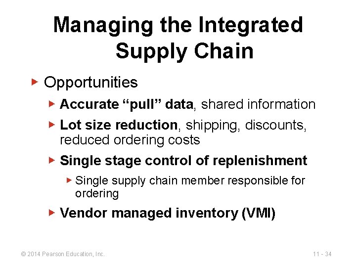 Managing the Integrated Supply Chain ▶ Opportunities ▶ Accurate “pull” data, shared information ▶