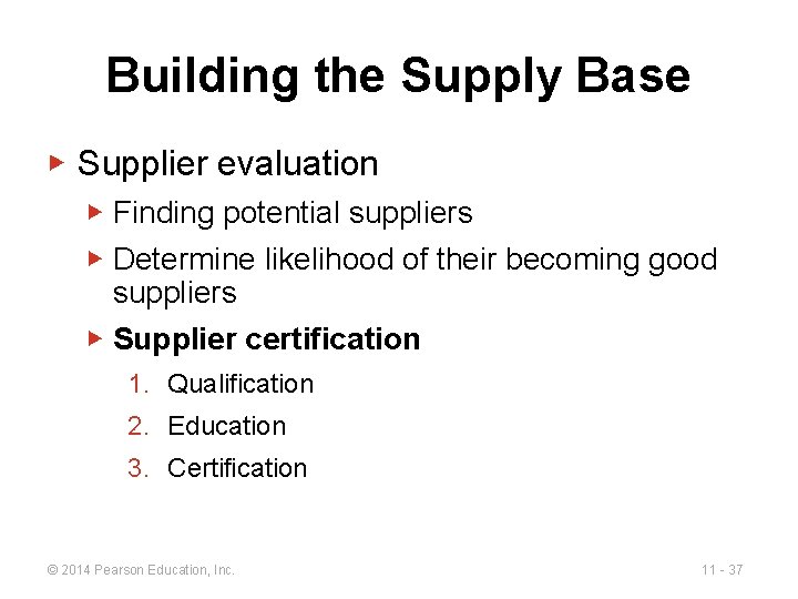 Building the Supply Base ▶ Supplier evaluation ▶ Finding potential suppliers ▶ Determine likelihood