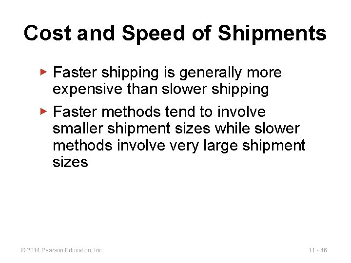 Cost and Speed of Shipments ▶ Faster shipping is generally more expensive than slower