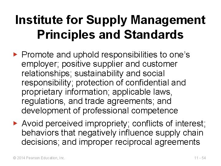 Institute for Supply Management Principles and Standards ▶ Promote and uphold responsibilities to one’s