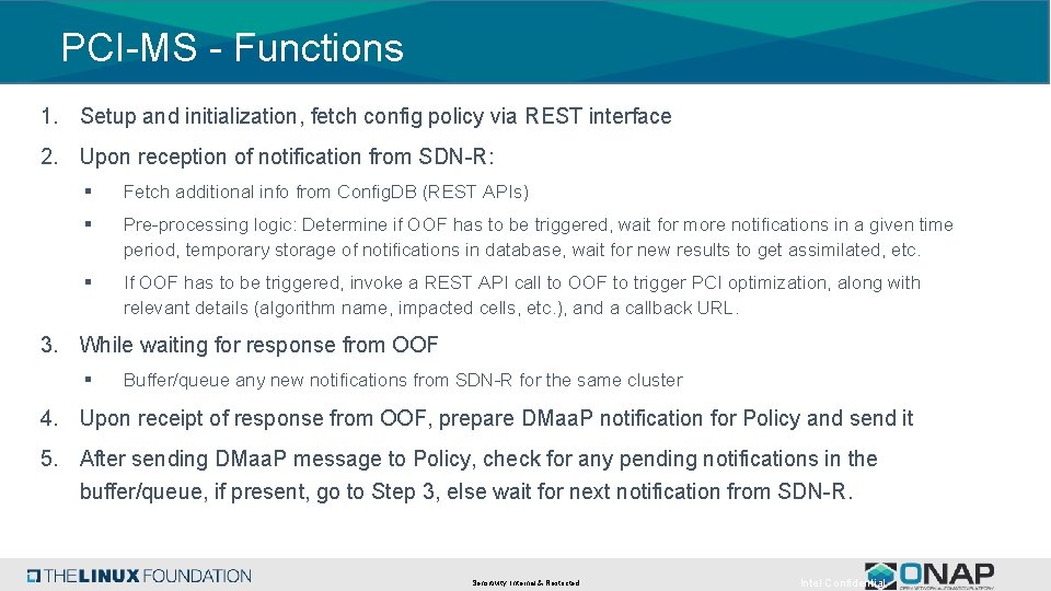 PCI-MS - Functions 1. Setup and initialization, fetch config policy via REST interface 2.