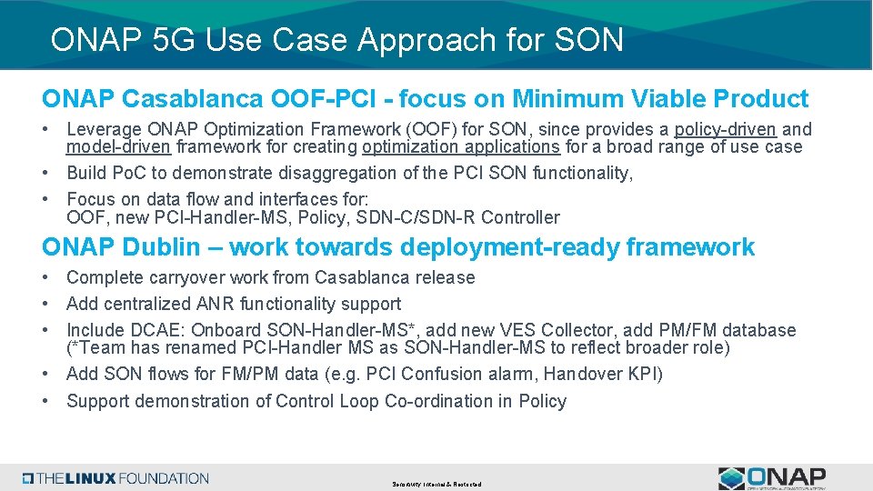 ONAP 5 G Use Case Approach for SON ONAP Casablanca OOF-PCI - focus on