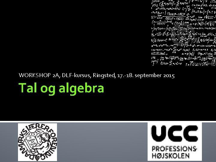 WORKSHOP 2 A, DLF-kursus, Ringsted, 17. -18. september 2015 Tal og algebra 