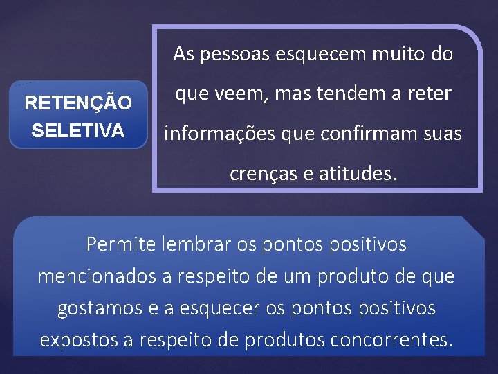 As pessoas esquecem muito do RETENÇÃO SELETIVA que veem, mas tendem a reter informações