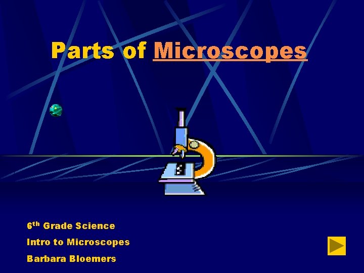 Parts of Microscopes 6 th Grade Science Intro to Microscopes Barbara Bloemers 