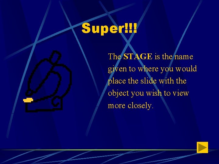 Super!!! The STAGE is the name given to where you would place the slide