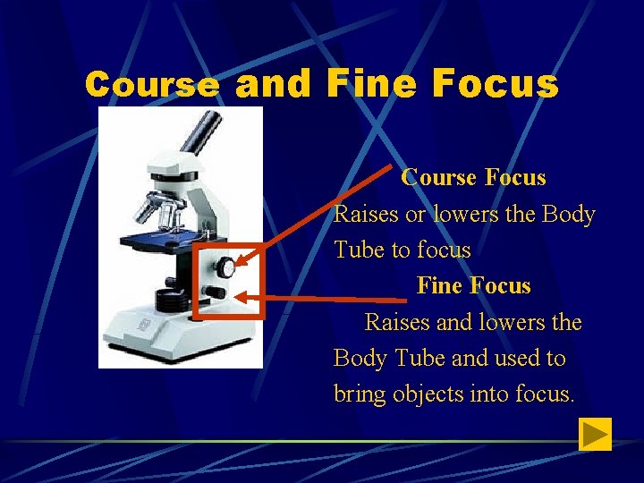 Course and Fine Focus Course Focus Raises or lowers the Body Tube to focus