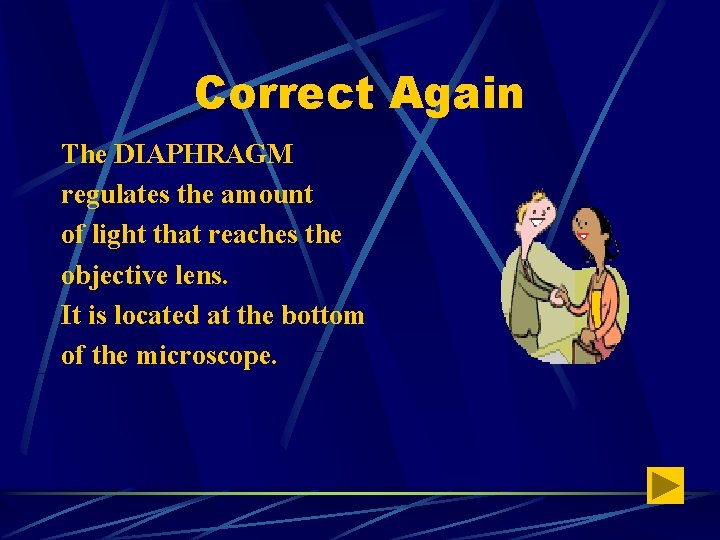 Correct Again The DIAPHRAGM regulates the amount of light that reaches the objective lens.