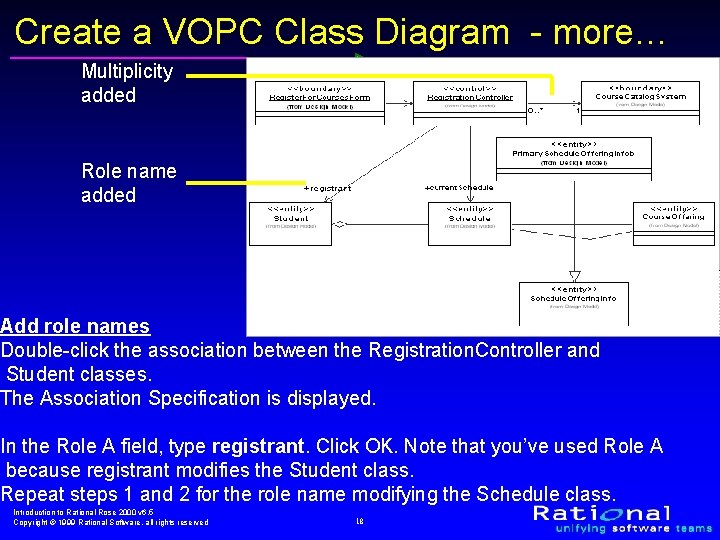 Create a VOPC Class Diagram - more… Multiplicity added Role name added Add role