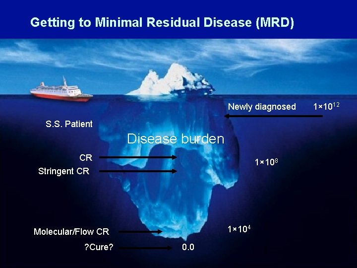 Getting to Minimal Residual Disease (MRD) Newly diagnosed S. S. Patient Disease burden CR