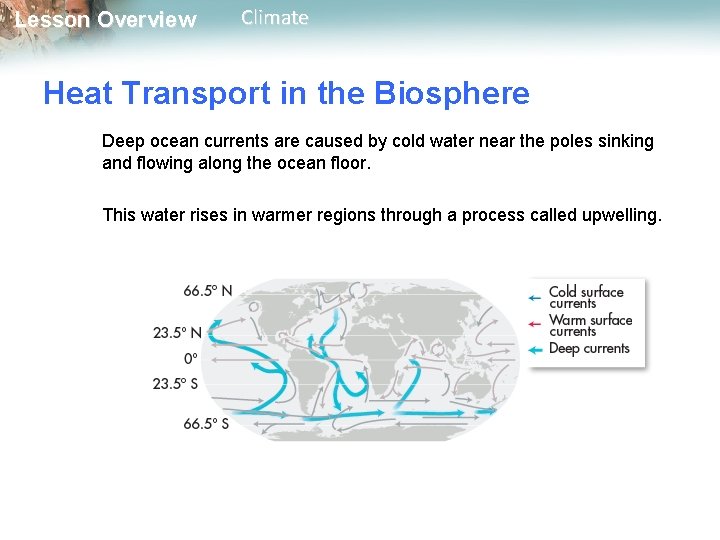 Lesson Overview Climate Heat Transport in the Biosphere Deep ocean currents are caused by