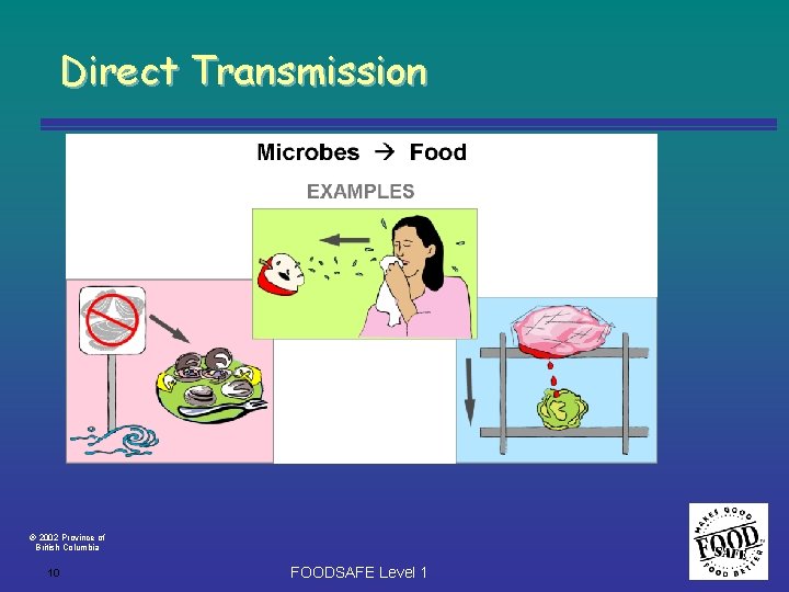 Direct Transmission 2002 Province of British Columbia 10 FOODSAFE Level 1 