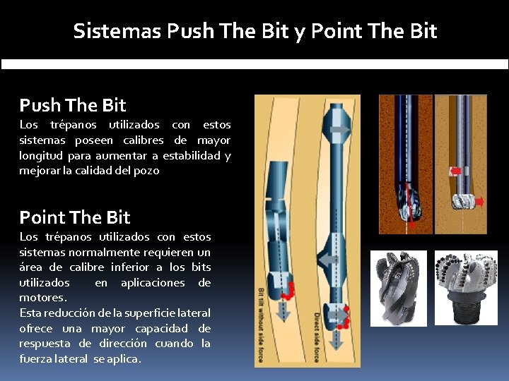 Sistemas Push The Bit y Point The Bit Push The Bit Los trépanos utilizados