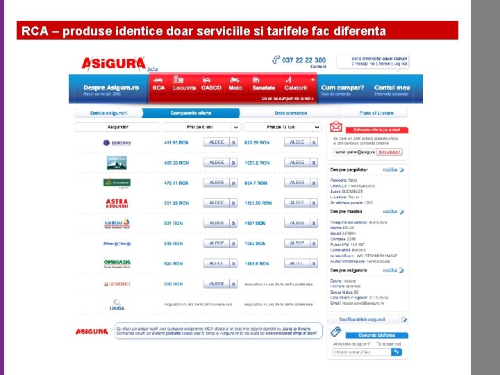 RCA – produse identice doar serviciile si tarifele fac diferenta 