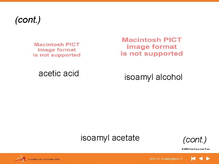 (cont. ) acetic acid isoamyl alcohol isoamyl acetate (cont. ) © 2004 Key Curriculum