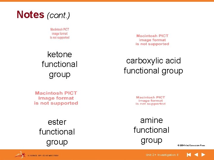 Notes (cont. ) ketone functional group ester functional group carboxylic acid functional group amine