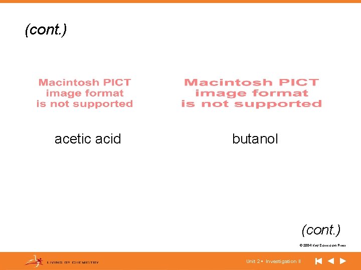 (cont. ) acetic acid butanol (cont. ) © 2004 Key Curriculum Press. Unit 2