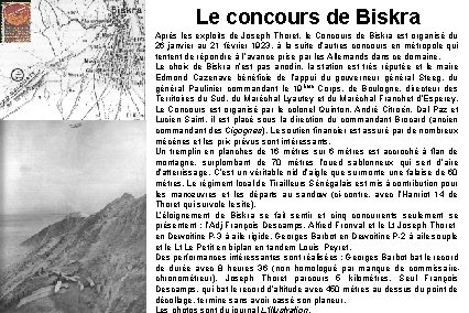 Le concours de Biskra Après les exploits de Joseph Thoret, le Concours de Biskra