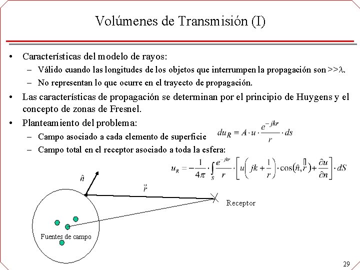 Volúmenes de Transmisión (I) • Características del modelo de rayos: – Válido cuando las