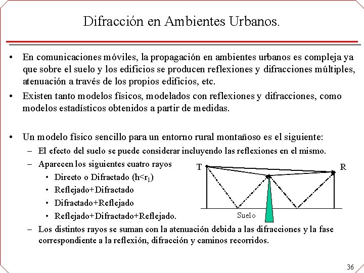 Difracción en Ambientes Urbanos. • En comunicaciones móviles, la propagación en ambientes urbanos es