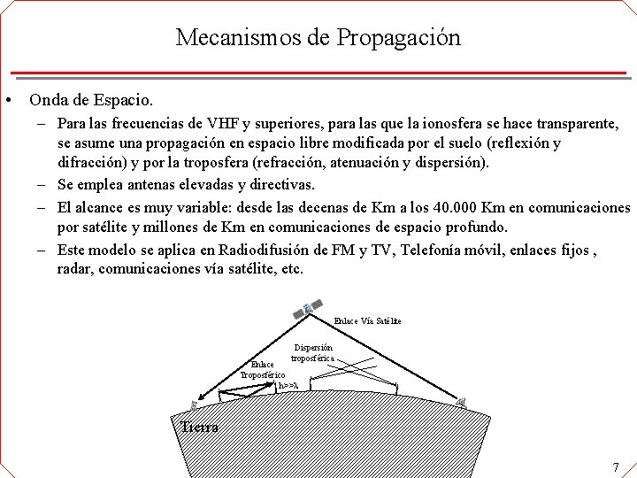 Mecanismos de Propagación • Onda de Espacio. – Para las frecuencias de VHF y