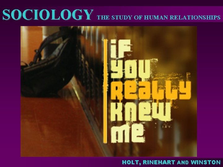 SOCIOLOGY THE STUDY OF HUMAN RELATIONSHIPS HOLT, RINEHART AND WINSTON 