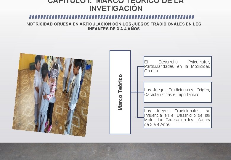 CAPÍTULO I. MARCO TEÓRICO DE LA INVETIGACIÓN MOTRICIDAD GRUESA EN ARTICULACIÓN CON LOS JUEGOS