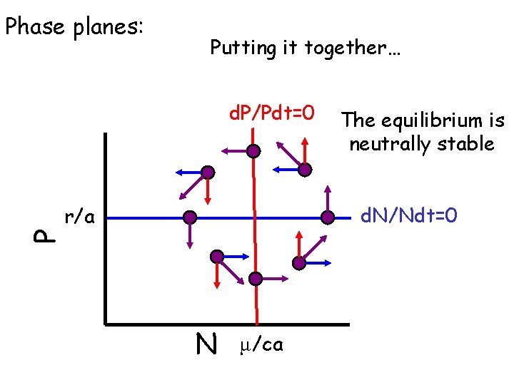 Phase planes: Putting it together… P d. P/Pdt=0 The equilibrium is neutrally stable d.