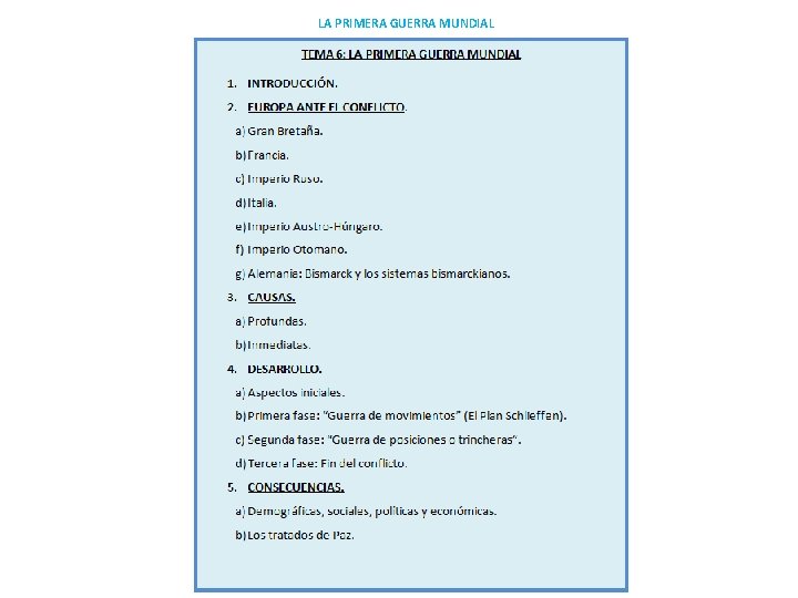 LA PRIMERA GUERRA MUNDIAL ESQUEMA 