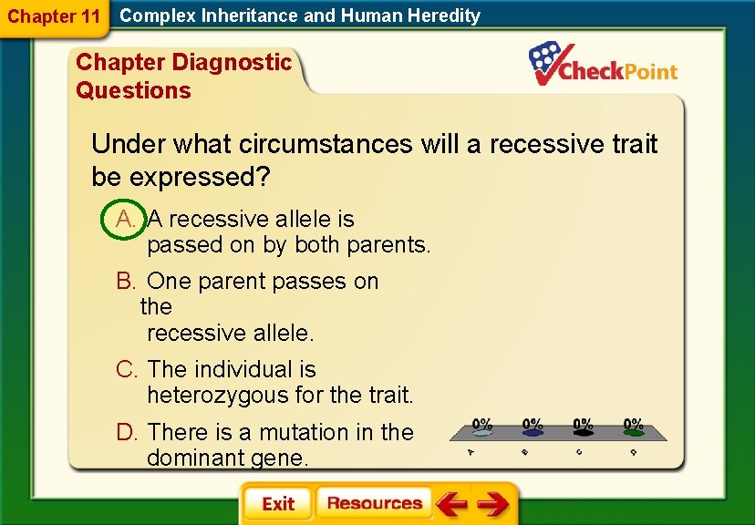 Chapter 11 Complex Inheritance and Human Heredity Chapter Diagnostic Questions Under what circumstances will