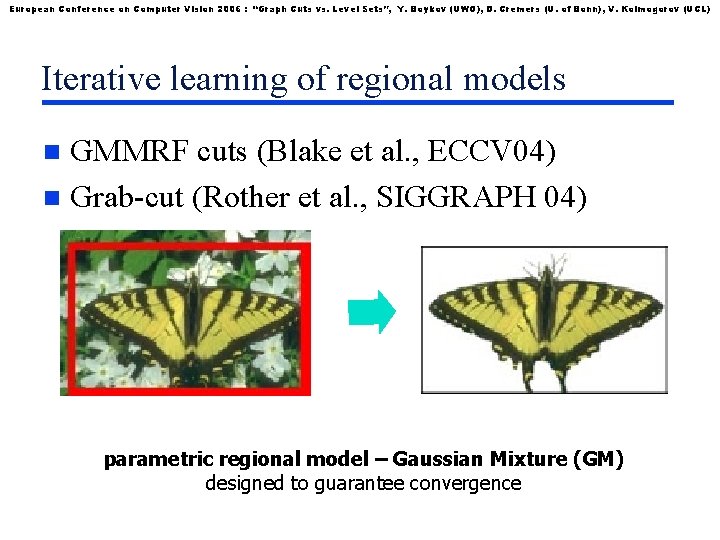 European Conference on Computer Vision 2006 : “Graph Cuts vs. Level Sets”, Y. Boykov