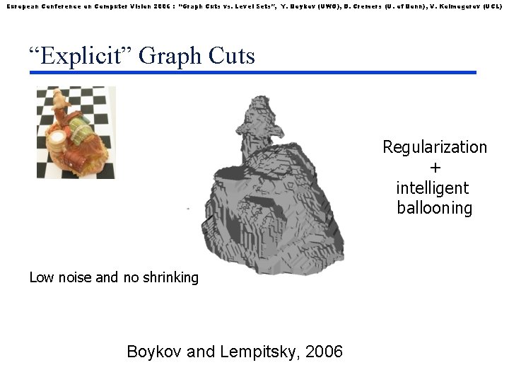 European Conference on Computer Vision 2006 : “Graph Cuts vs. Level Sets”, Y. Boykov