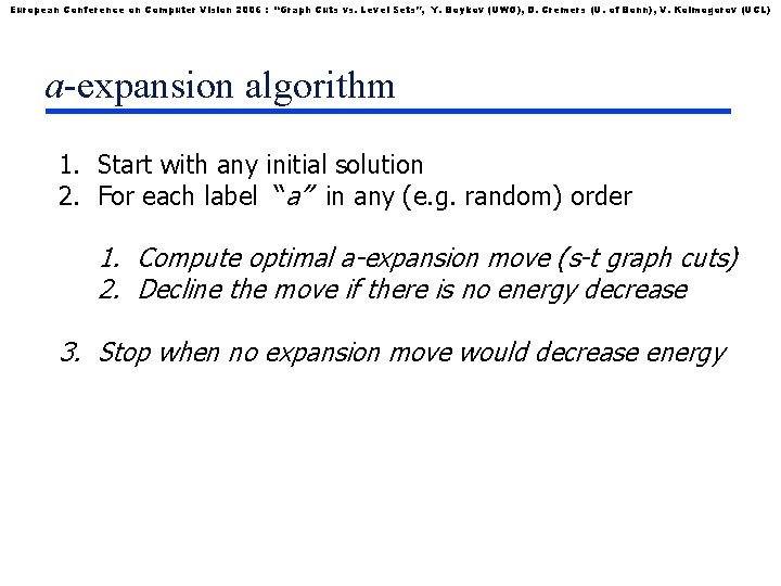 European Conference on Computer Vision 2006 : “Graph Cuts vs. Level Sets”, Y. Boykov