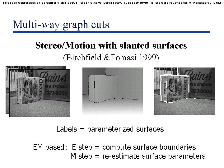 European Conference on Computer Vision 2006 : “Graph Cuts vs. Level Sets”, Y. Boykov