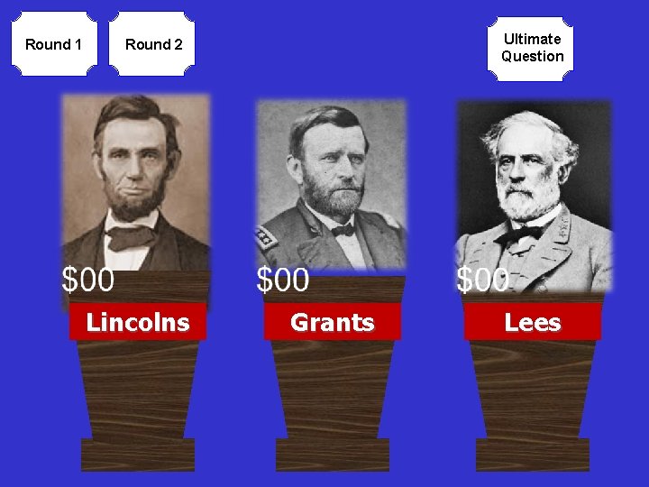 Round 1 Ultimate Question Round 2 Lincolns Grants Lees 