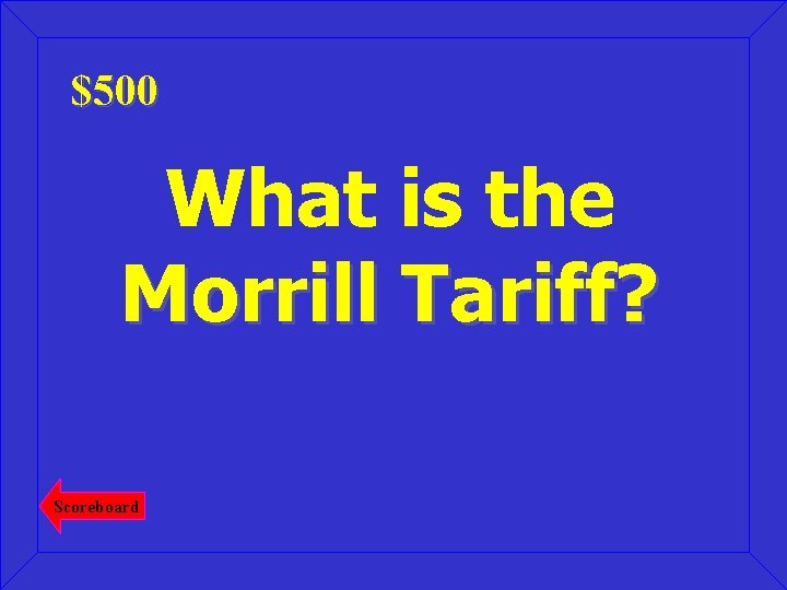 $500 What is the Morrill Tariff? Scoreboard 